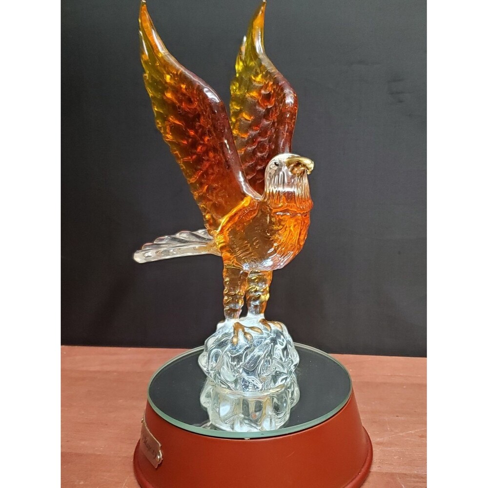 Nature's Majesty Amber Glass Eagle Figurine - Handblown Glass Sculpture